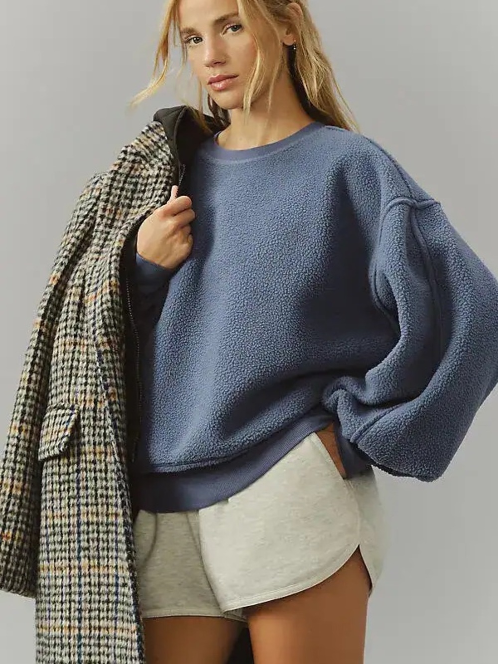 Cozy Fleece Pullover Sweater - Blue